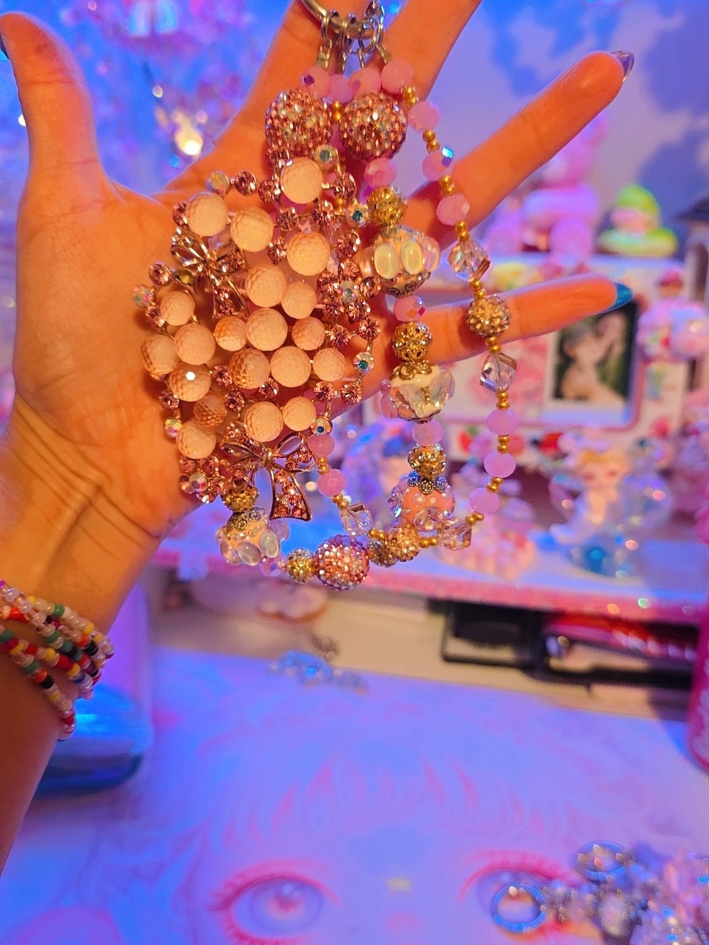 Pink Beaded Statement Bag Chain